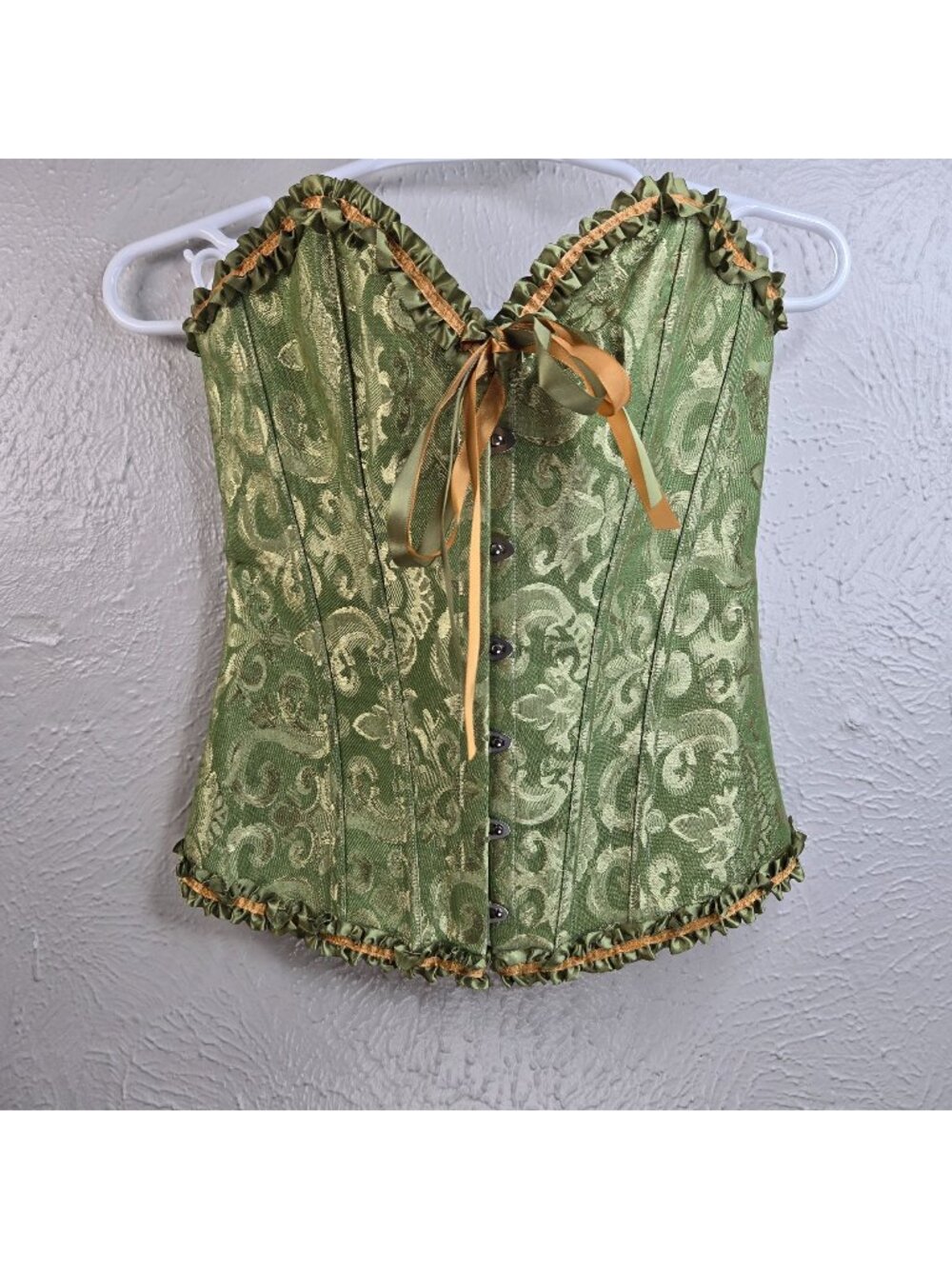 Corset Bustier Top Sm Green Floral Lace Up Victorian Regency Slimming Lingerie